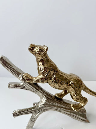 Gold Leopard Statue on A Silver Branch - DesignedBy The Boss