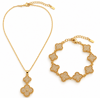 Golden Clover Elegance Necklace & Bracelet Set - DesignedBy The Boss