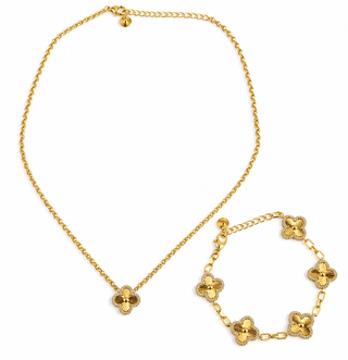 Golden Clover Necklace & Bracelet Set - DesignedBy The Boss