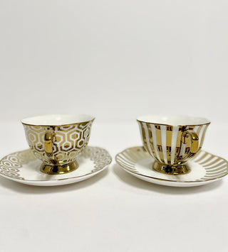 Golden Rim Cappuccino Cup With Saucer Set - Tea Cups - Cafe Cups For Latte (Coffee Cup + Saucer) - DesignedBy The Boss