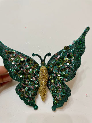 Green Glittered Butterfly Clip - On Christmas Ornament - DesignedBy The Boss