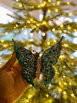 Green Glittered Butterfly Clip - On Christmas Ornament - DesignedBy The Boss