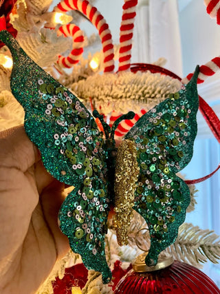 Green Glittered Butterfly Clip - On Christmas Ornament - DesignedBy The Boss