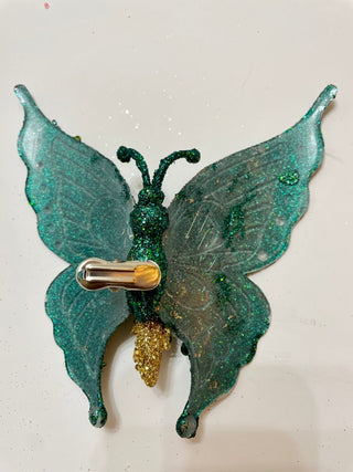 Green Glittered Butterfly Clip - On Christmas Ornament - DesignedBy The Boss