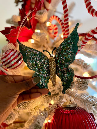 Green Glittered Butterfly Clip - On Christmas Ornament - DesignedBy The Boss