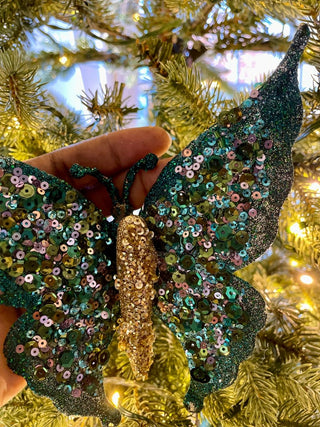 Green Glittered Butterfly Clip - On Christmas Ornament - DesignedBy The Boss