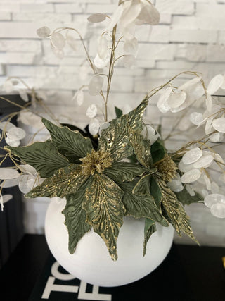 Green Velvet Poinsettia Pick, 11" - Christmas Ornament - DesignedBy The Boss