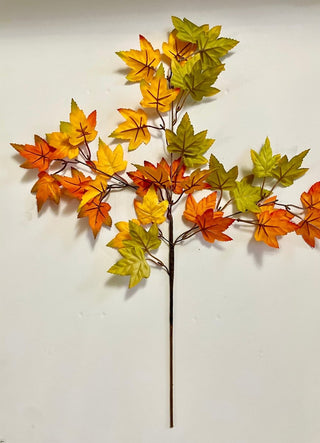 Green+Yellow Artificial Silk Maple Leaf Branch - Autumn Color - DesignedBy The Boss