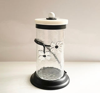 Hammered Glass Black & White Jasmine Flower Canister By Designed By The Boss (3 Sizes) - DesignedBy The Boss