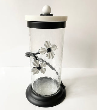 Hammered Glass Black & White Jasmine Flower Canister By Designed By The Boss (3 Sizes) - DesignedBy The Boss