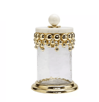 Hammered Glass Canister With Gold Details and Marble Lid - DesignedBy The Boss