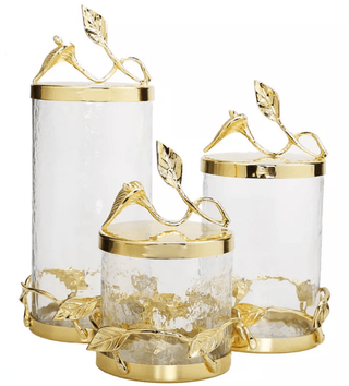 Hammered Glass Canister with Leaf Lid Design ( 3 Sizes) - DesignedBy The Boss