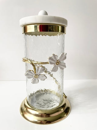 Hammered Glass Gold & White Jasmine Flower Canister By Designed By The Boss (3 Sizes) - DesignedBy The Boss