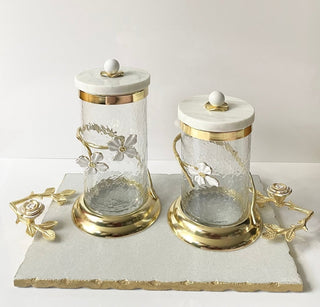 Hammered Glass Gold & White Jasmine Flower Canister By Designed By The Boss (3 Sizes) - DesignedBy The Boss