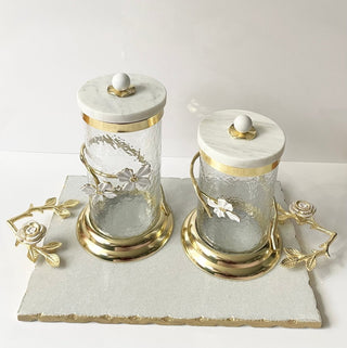 Hammered Glass Gold & White Jasmine Flower Canister By Designed By The Boss (3 Sizes) - DesignedBy The Boss