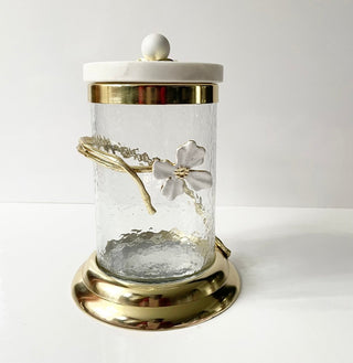 Hammered Glass Gold & White Jasmine Flower Canister By Designed By The Boss (3 Sizes) - DesignedBy The Boss