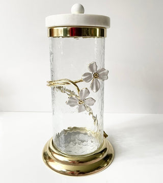 Hammered Glass Gold & White Jasmine Flower Canister By Designed By The Boss (3 Sizes) - DesignedBy The Boss