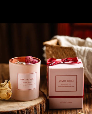 Home Fragrance Matte Pink Scented Candle In A Gift Box - Dried Flower Aromatherapy - Luxury Fragrance For Home - DesignedBy The Boss