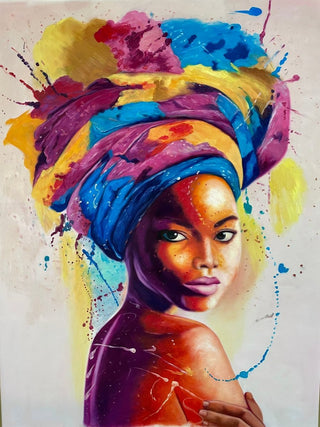 La Belle Negress - Original African Lady Painting Black Girl Artwork Gold Modern Woman Wall Art African Canvas Paintings - DesignedBy The Boss