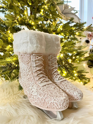 Lacey Pink Ice Skates With Fur - Christmas Decor - DesignedBy The Boss