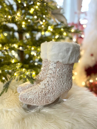 Lacey Pink Ice Skates With Fur - Christmas Decor - DesignedBy The Boss