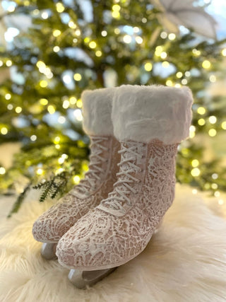 Lacey Pink Ice Skates With Fur - Christmas Decor - DesignedBy The Boss