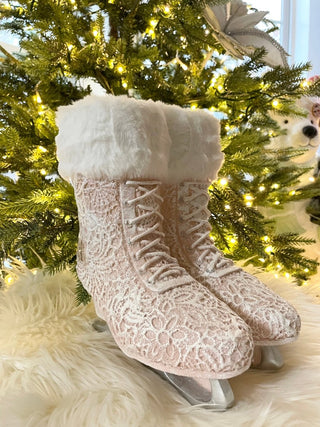 Lacey Pink Ice Skates With Fur - Christmas Decor - DesignedBy The Boss