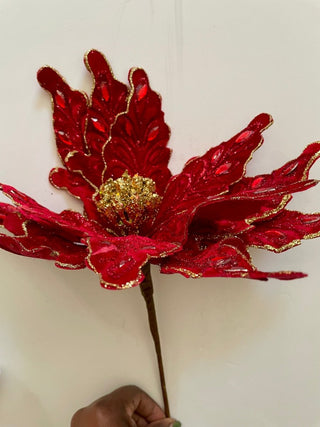 Large Glitter Velvet Poinsettia Stem - DesignedBy The Boss