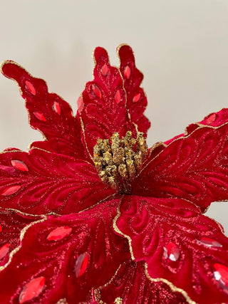 Large Glitter Velvet Poinsettia Stem - DesignedBy The Boss