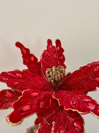 Large Glitter Velvet Poinsettia Stem - DesignedBy The Boss