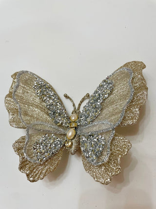 Large Gold Glitter Butterfly Clip - On Christmas Ornament - DesignedBy The Boss