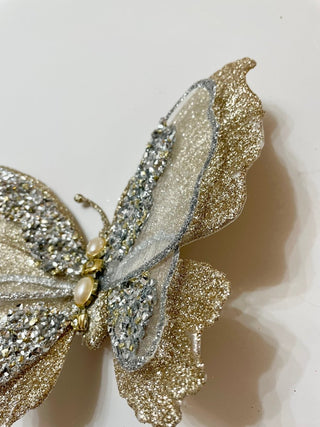 Large Gold Glitter Butterfly Clip - On Christmas Ornament - DesignedBy The Boss