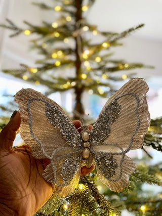 Large Gold Glitter Butterfly Clip - On Christmas Ornament - DesignedBy The Boss