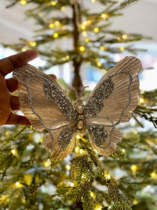 Large Gold Glitter Butterfly Clip - On Christmas Ornament - DesignedBy The Boss