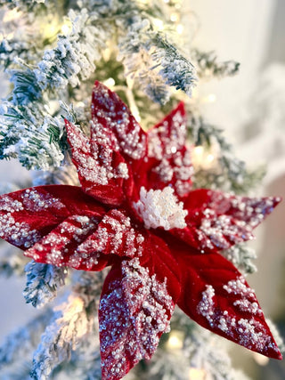 Large Red Beaded Christmas Poinsettia Stem - Holliday Decor - DesignedBy The Boss