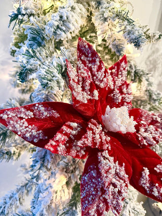Large Red Beaded Christmas Poinsettia Stem - Holliday Decor - DesignedBy The Boss
