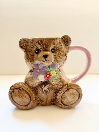 Large Teddy Bear Coffee Mug with Bouquet of Flower Design - 28 Oz. - DesignedBy The Boss
