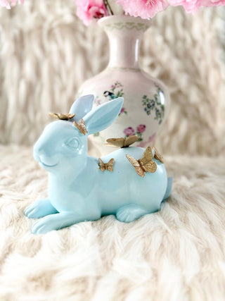 Light Blue Decorative Rabbit with Gold Butterflies - Home Decor - DesignedBy The Boss