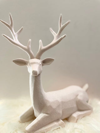 Light Pink Snowy Sitting Deer Christmas Decor - DesignedBy The Boss