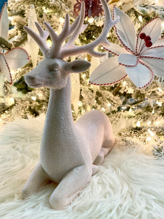 Light Pink Snowy Sitting Deer Christmas Decor - DesignedBy The Boss