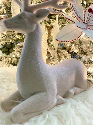 Light Pink Snowy Sitting Deer Christmas Decor - DesignedBy The Boss