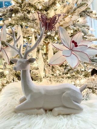 Light Pink Snowy Sitting Deer Christmas Decor - DesignedBy The Boss