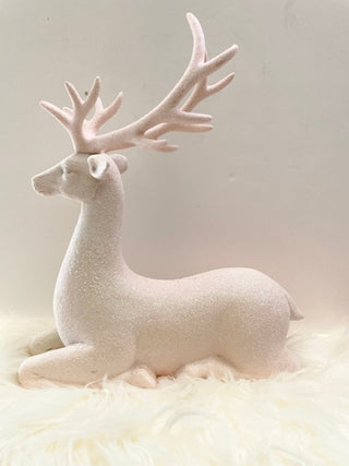 Light Pink Snowy Sitting Deer Christmas Decor - DesignedBy The Boss