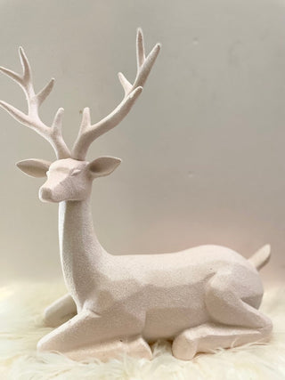 Light Pink Snowy Sitting Deer Christmas Decor - DesignedBy The Boss