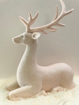 Light Pink Snowy Sitting Deer Christmas Decor - DesignedBy The Boss