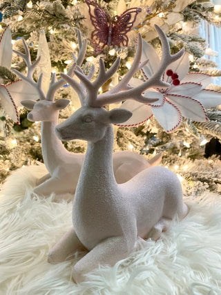 Light Pink Snowy Sitting Deer Christmas Decor - DesignedBy The Boss