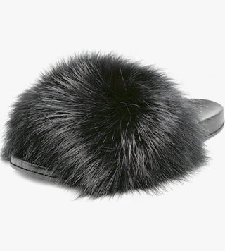 Luxe Black Faux Fur Slide Sandals - DesignedBy The Boss