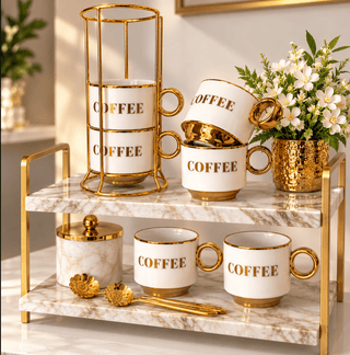 Luxe White & Gold Coffee Mugs – Set of 4 - DesignedBy The Boss