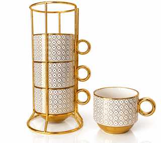 Luxe White & Gold Coffee Mugs – Set of 4 - DesignedBy The Boss