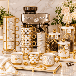 Luxe White & Gold Coffee Mugs – Set of 4 - DesignedBy The Boss